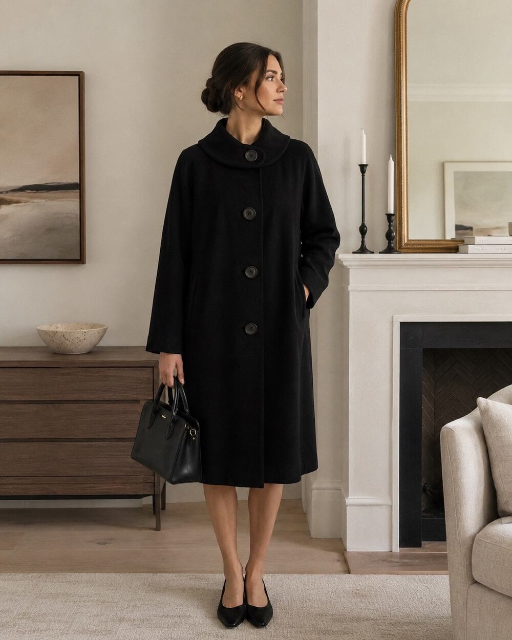 Vintage Union Made Michel Daniel Paris Wool Classic Lined Coat Black Old Money